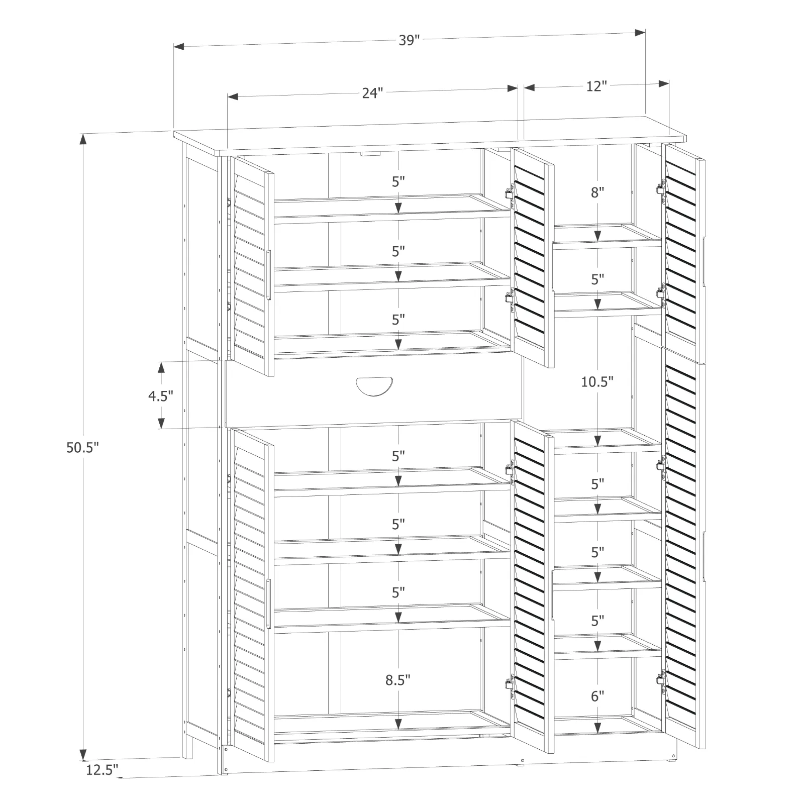Louver Panel Shoe Cabinet - 40" - 8 Tier - with Drawer