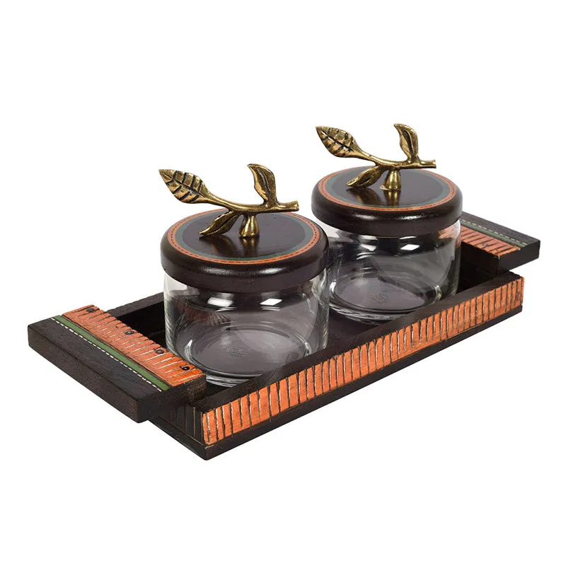 Nivedita Dry Fruit Jar With Tray - Three Piece Set