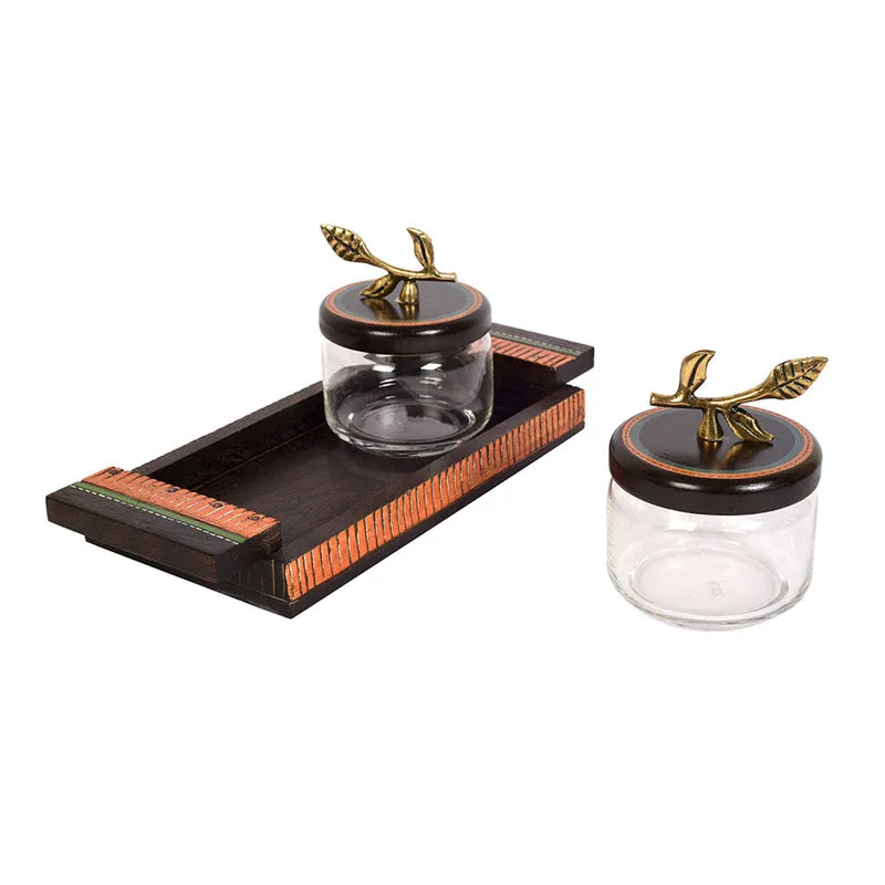 Nivedita Dry Fruit Jar With Tray - Three Piece Set