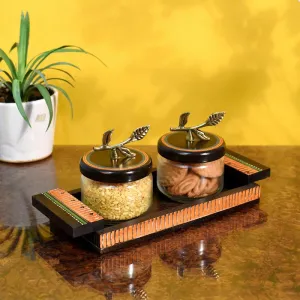 Nivedita Dry Fruit Jar With Tray - Three Piece Set