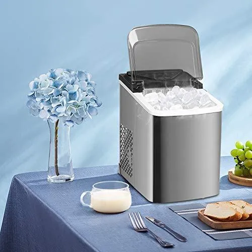 Northair Stainless Steel Portable Countertop Ice Maker with Ice Scoop and Basket 26 lb. Daily Capacity - Silver