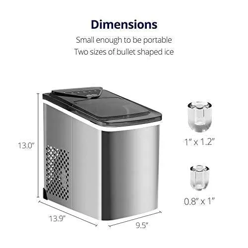 Northair Stainless Steel Portable Countertop Ice Maker with Ice Scoop and Basket 26 lb. Daily Capacity - Silver