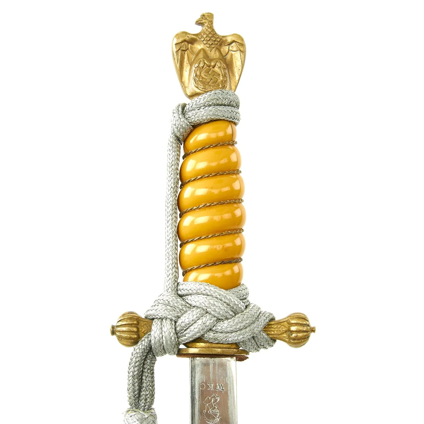 Original WWII German 2nd Model Naval Dagger with Lightning Bolt Scabbard by WKC with Portepee and Hangers