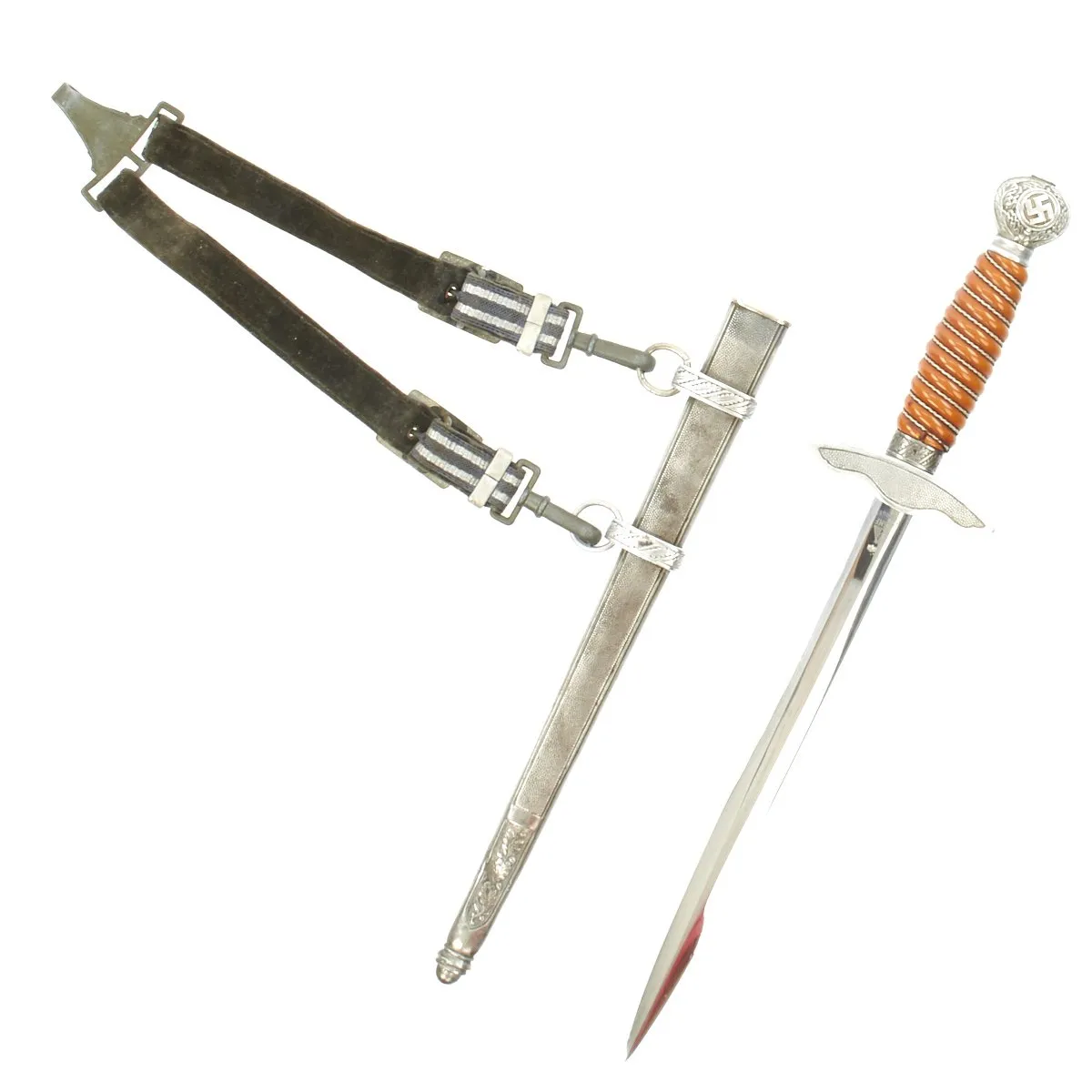 Original WWII German Early 2nd Model Luftwaffe Dagger by SMF with Nickel-Plated Blade and Hanger