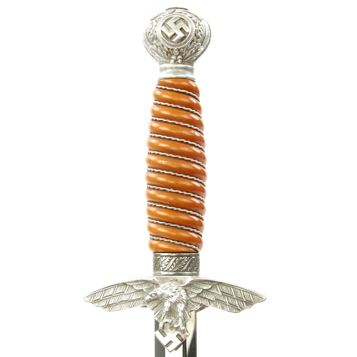 Original WWII German Early 2nd Model Luftwaffe Dagger by SMF with Nickel-Plated Blade and Hanger