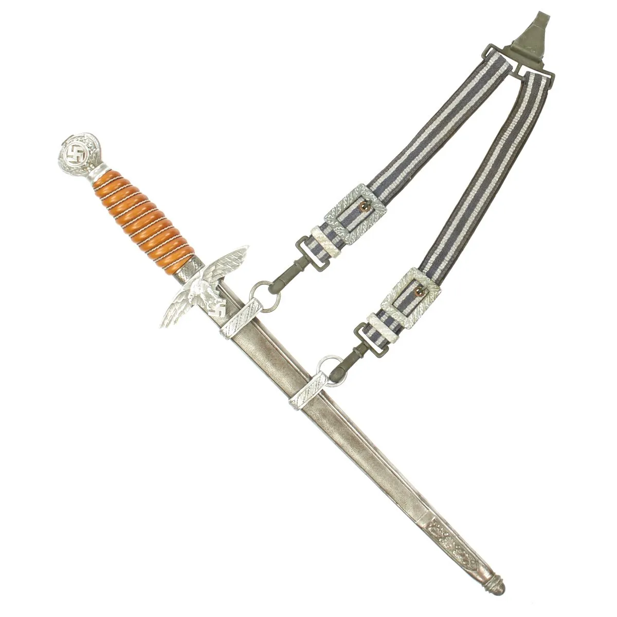 Original WWII German Early 2nd Model Luftwaffe Dagger by SMF with Nickel-Plated Blade and Hanger