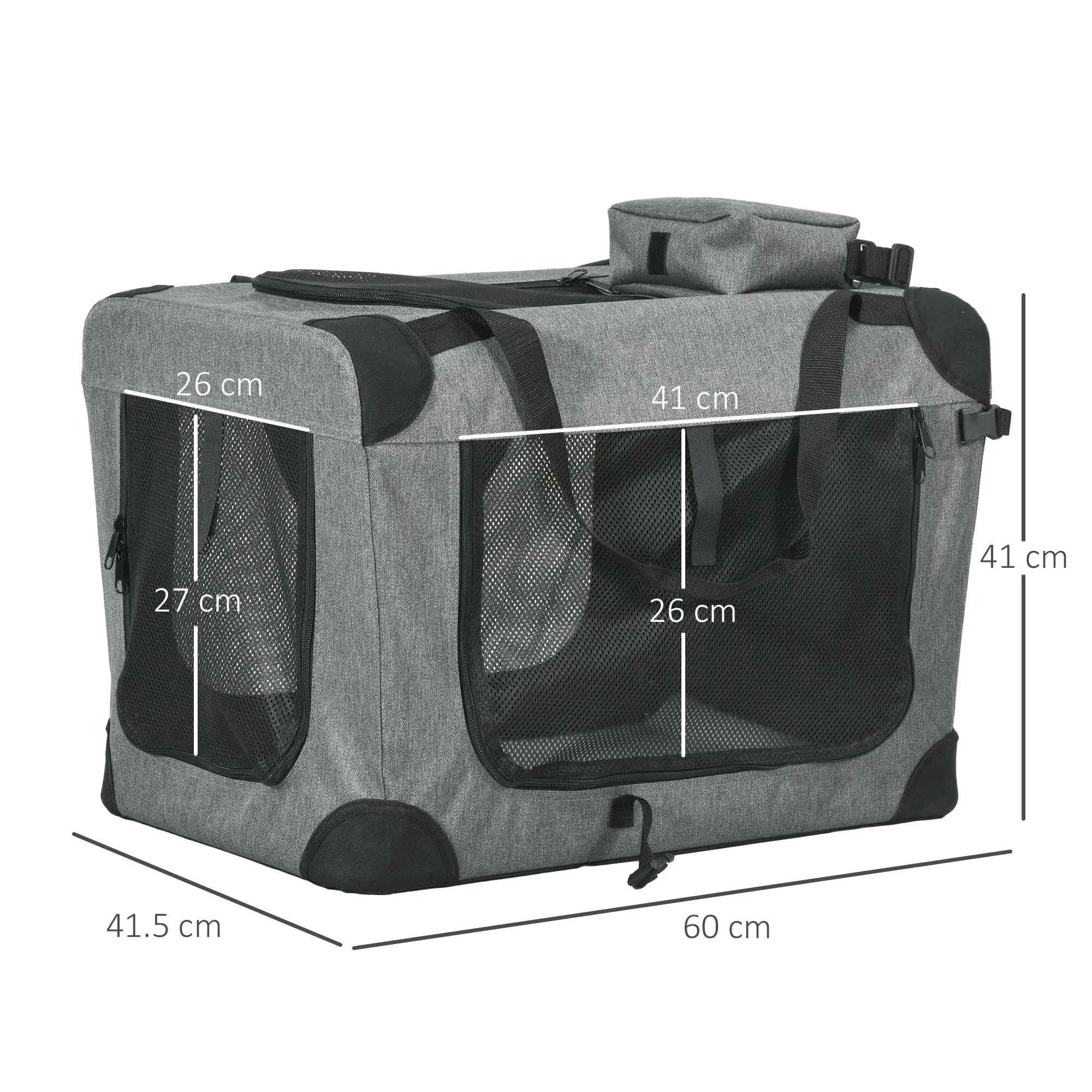 Oxford Fabric Folding Cat Carrier Bag, 60cm - Grey