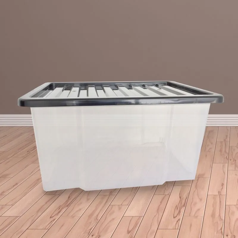 Plastic Storage Box 50 Litres Large - Clear & Black by TML