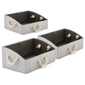 Set of 3 Large Storage Bins EZOWare Foldable Fabric Trapezoid Organizer Boxes with Cotton Rope Handle, Collapsible Basket for Shelves, Closet, Baby Toys, Diaper (Bamboo Gray)