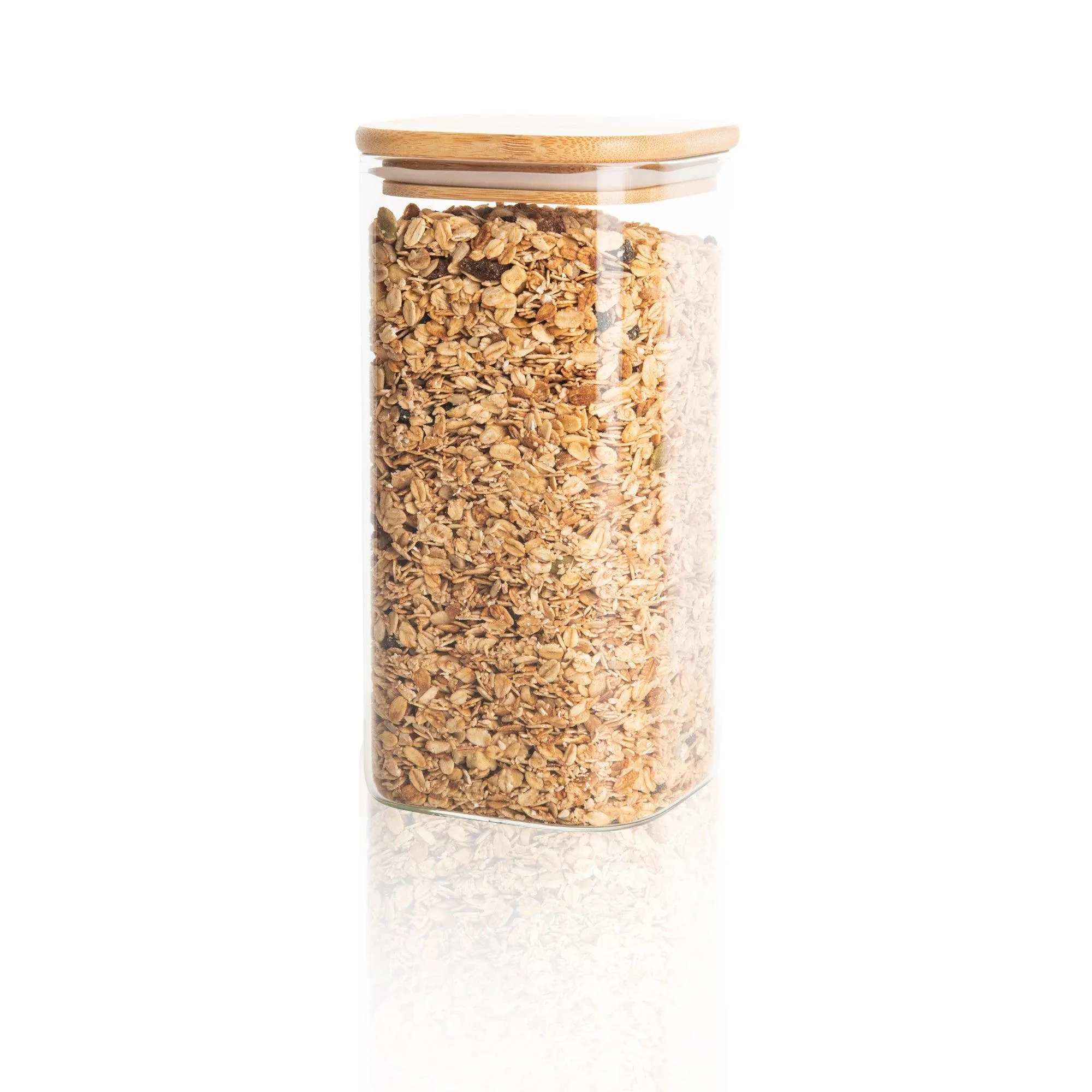 Square Glass and Bamboo Storage Jar - 1.75L