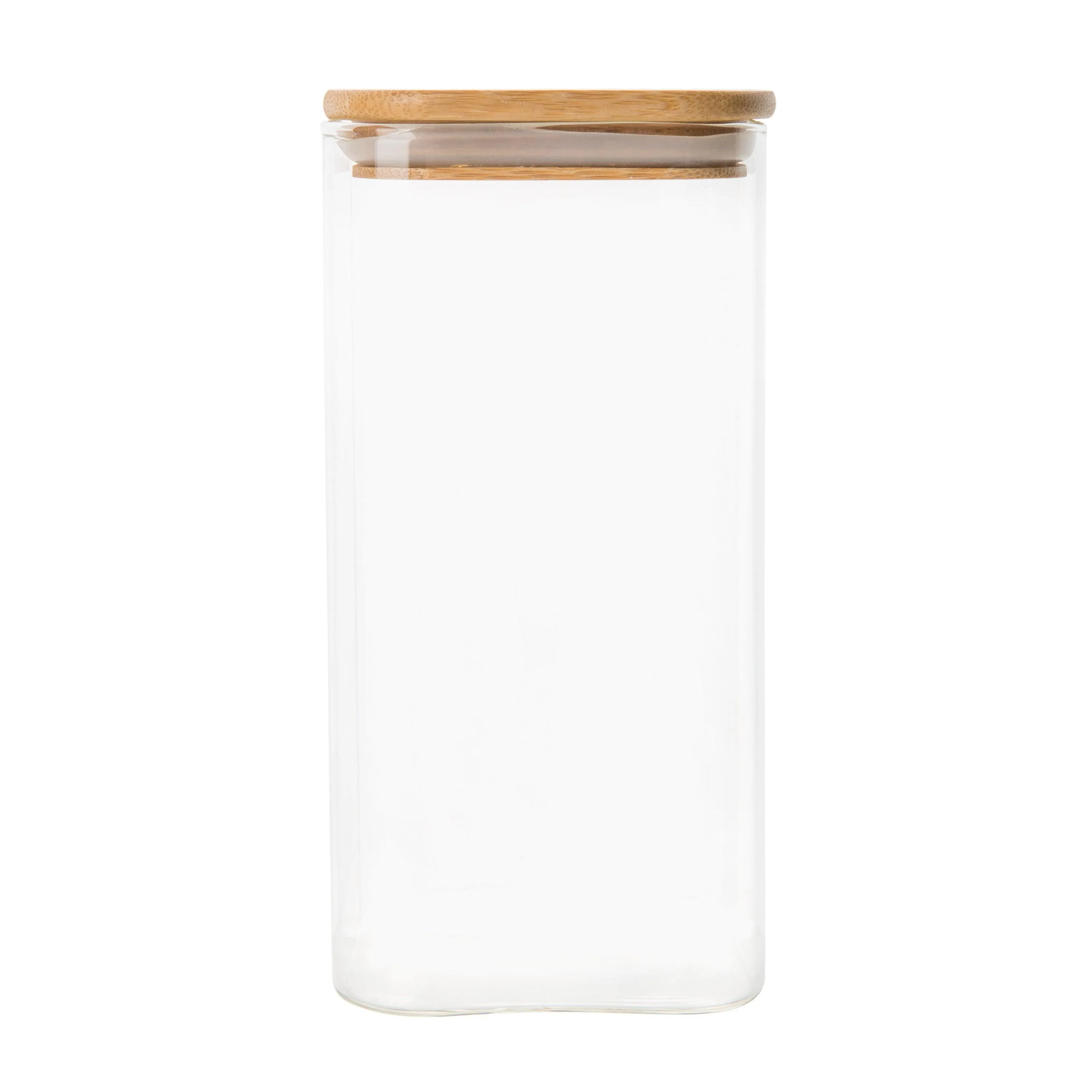Square Glass and Bamboo Storage Jar - 1.75L