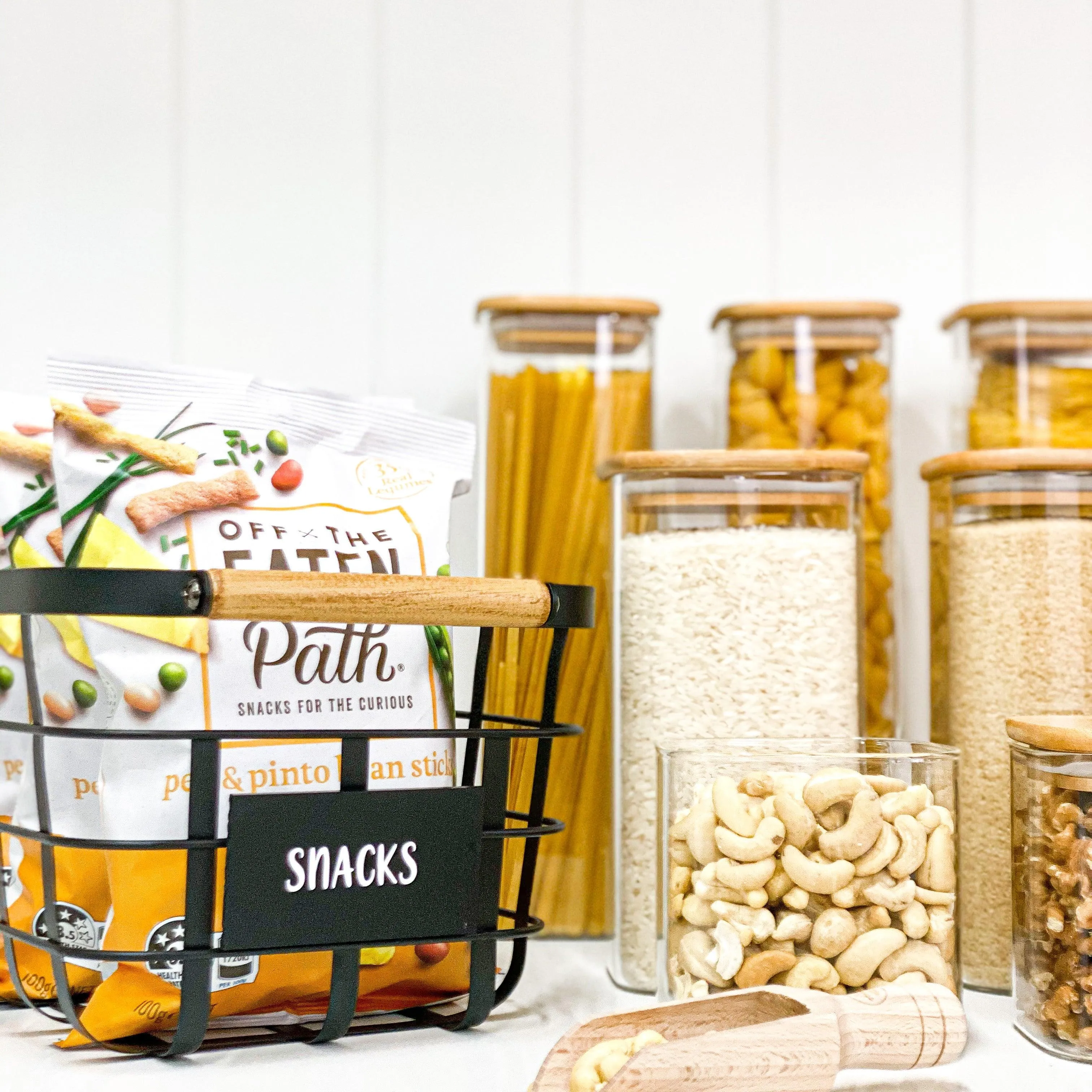 Square Glass and Bamboo Storage Jar - 1.75L