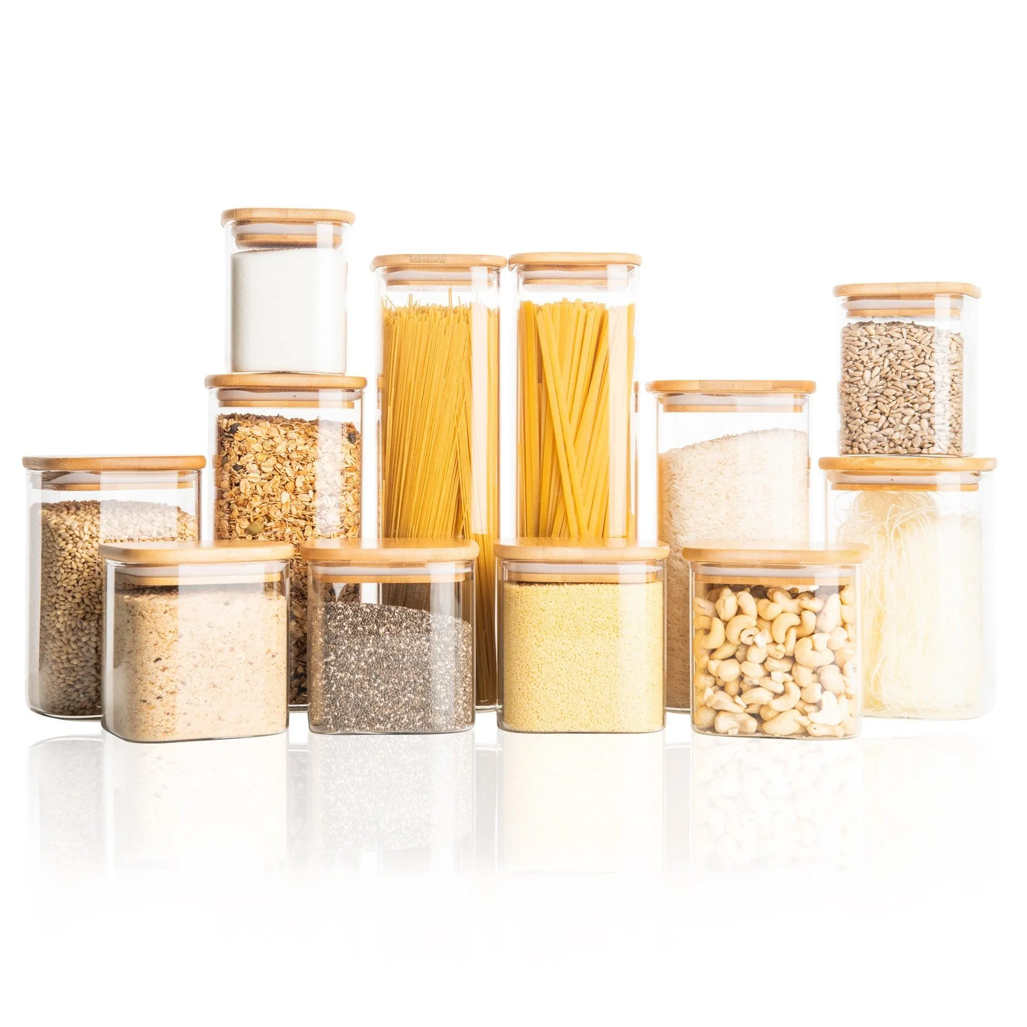 Square Glass and Bamboo Storage Jar - 1.75L