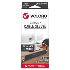 Velcro Mountable Cable Sleeves, Mount Electrical Cords, Removable Adhesive, Under Desk Management, 900x146mm, 2x Sleeve Pack, Black