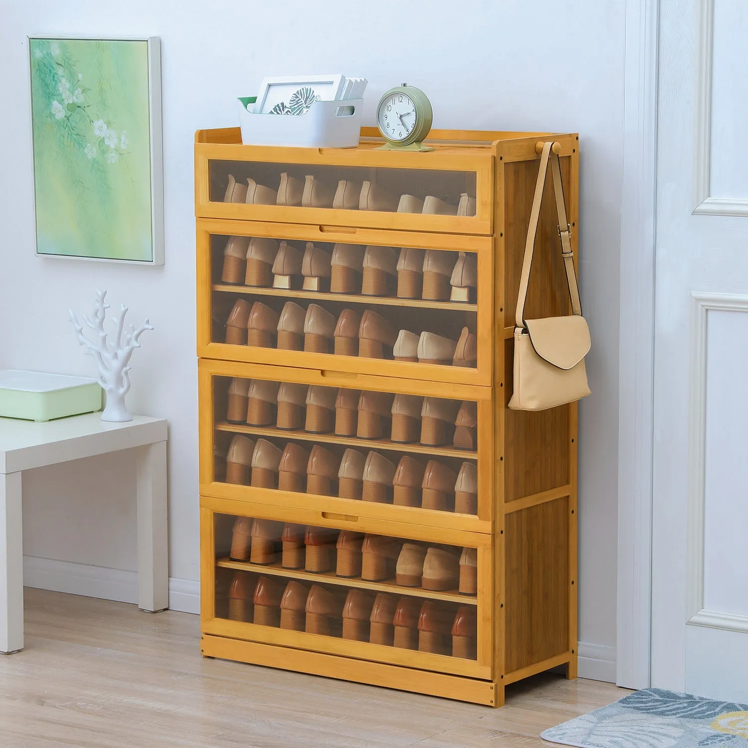 Visible Drop Down Door Shoe Organizer - Bamboo/Acrylic - Natural