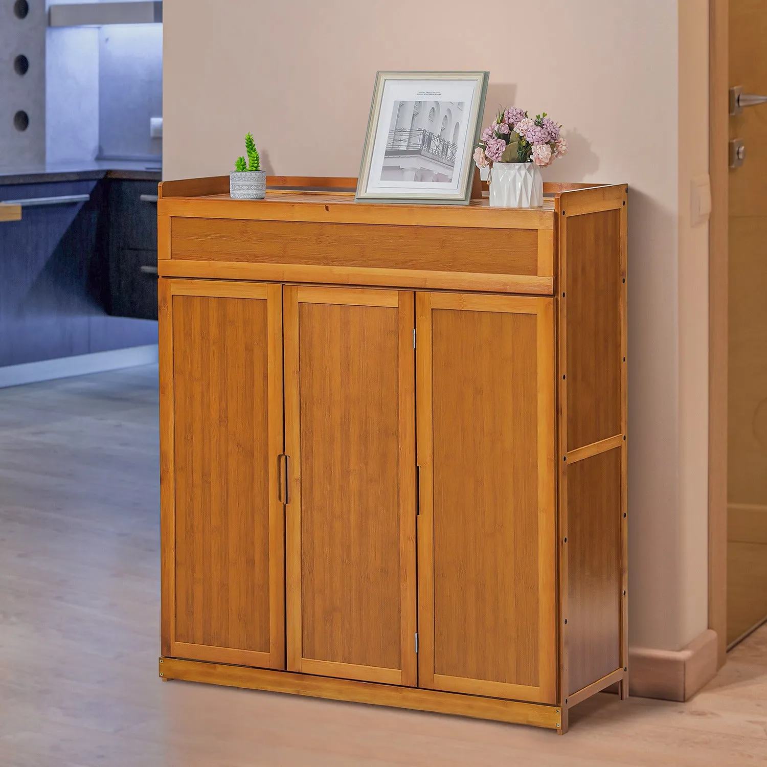 Wing Door Entryway Shoe Cabinet - 35" - Brown