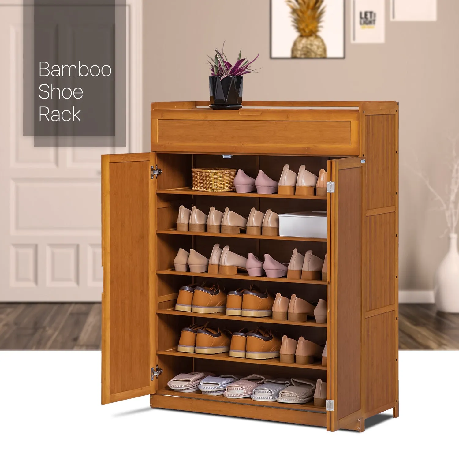 Wing Door Entryway Shoe Cabinet - 35" - Brown