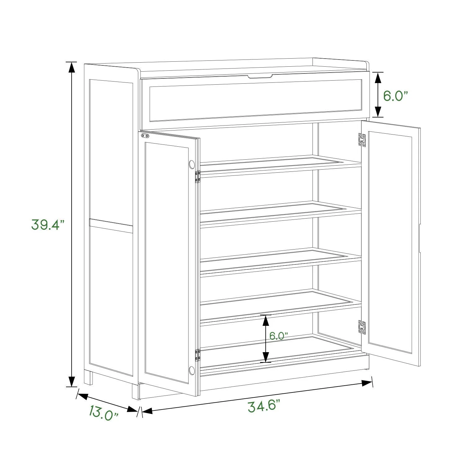 Wing Door Entryway Shoe Cabinet - 35" - Brown