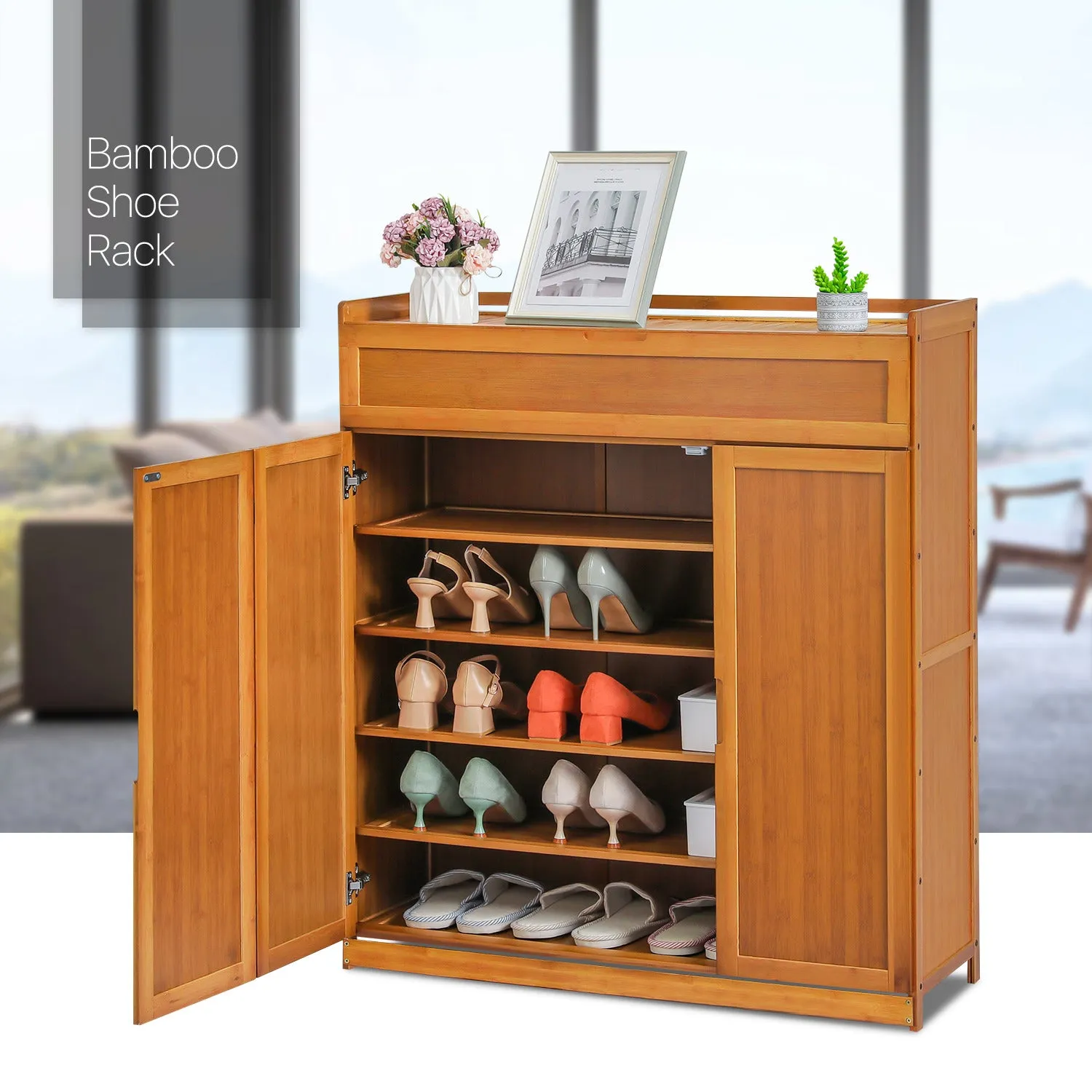 Wing Door Entryway Shoe Cabinet - 35" - Brown