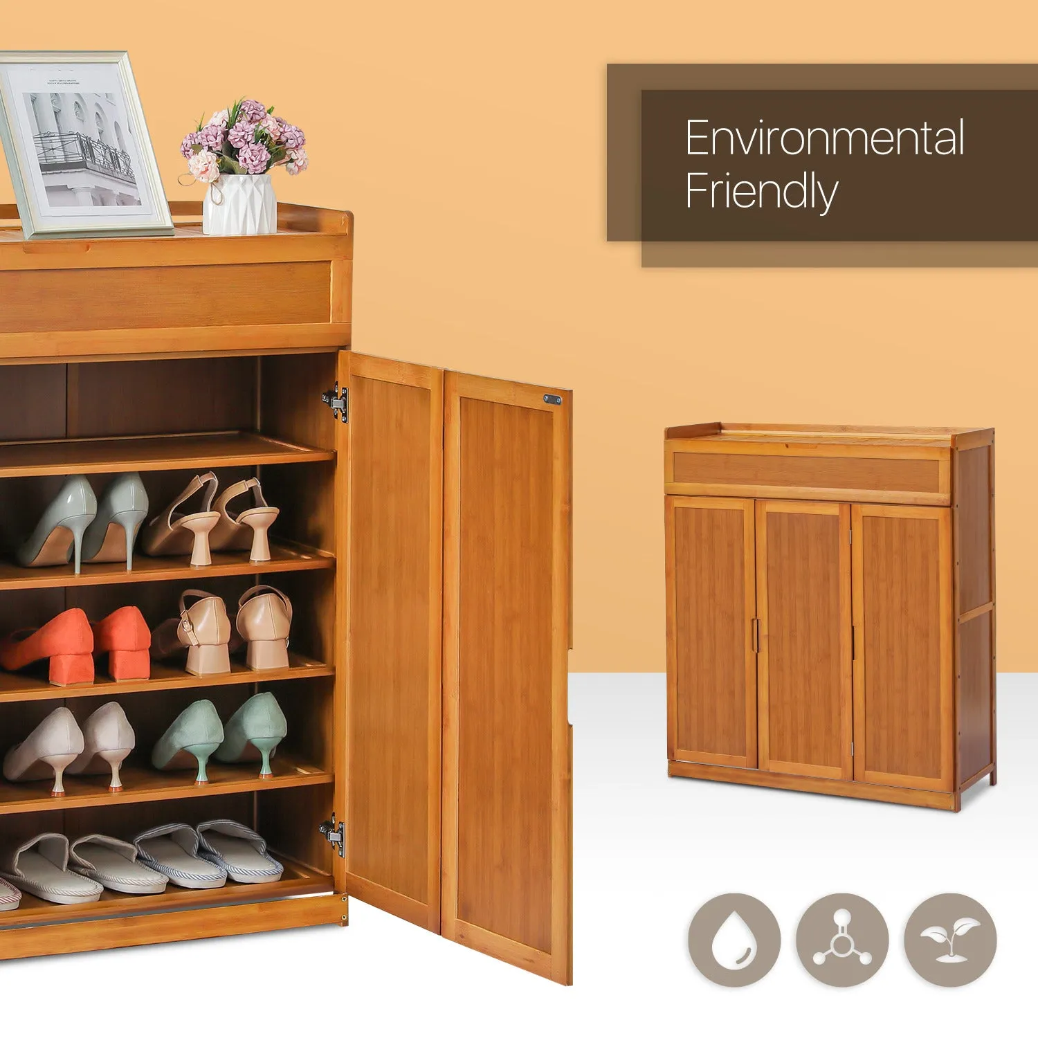 Wing Door Entryway Shoe Cabinet - 35" - Brown